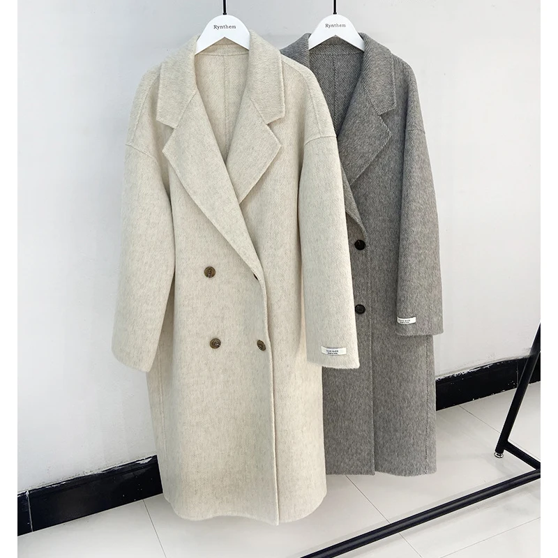 2024 Women Autumn Wool Coats Drouble Face Woolen Long Coats Women Elegant Cashmere Coat Veste Femme Tops New