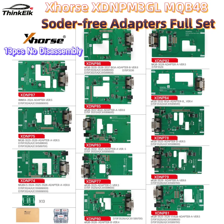 MQB48 XDNPM3GL Solder-Free Xhorse Adapter Full Set 13pcs No Disassembly No Cuting Work with Multi-Prog, VVDI Prog, Key Tool Plus