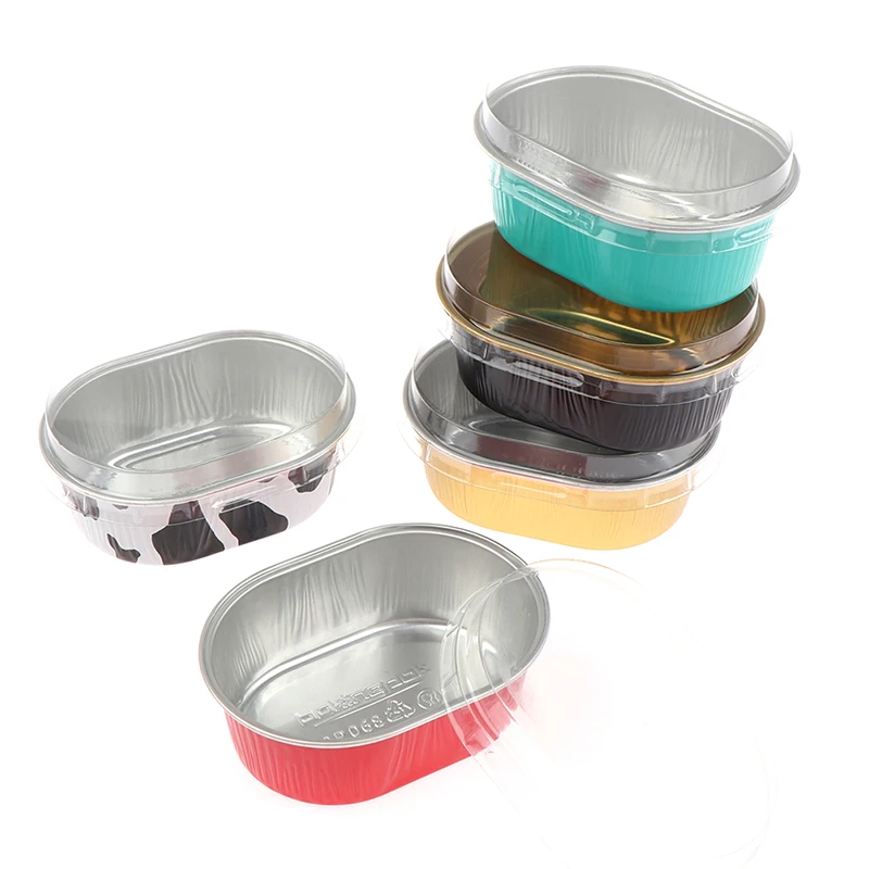 10Pcs/Lot Aluminum Foil Baking Cup Heat Resistant Cake Cups Mold with Lid Muffin Dessert Brulee Cupcake Wrappers Case Holder