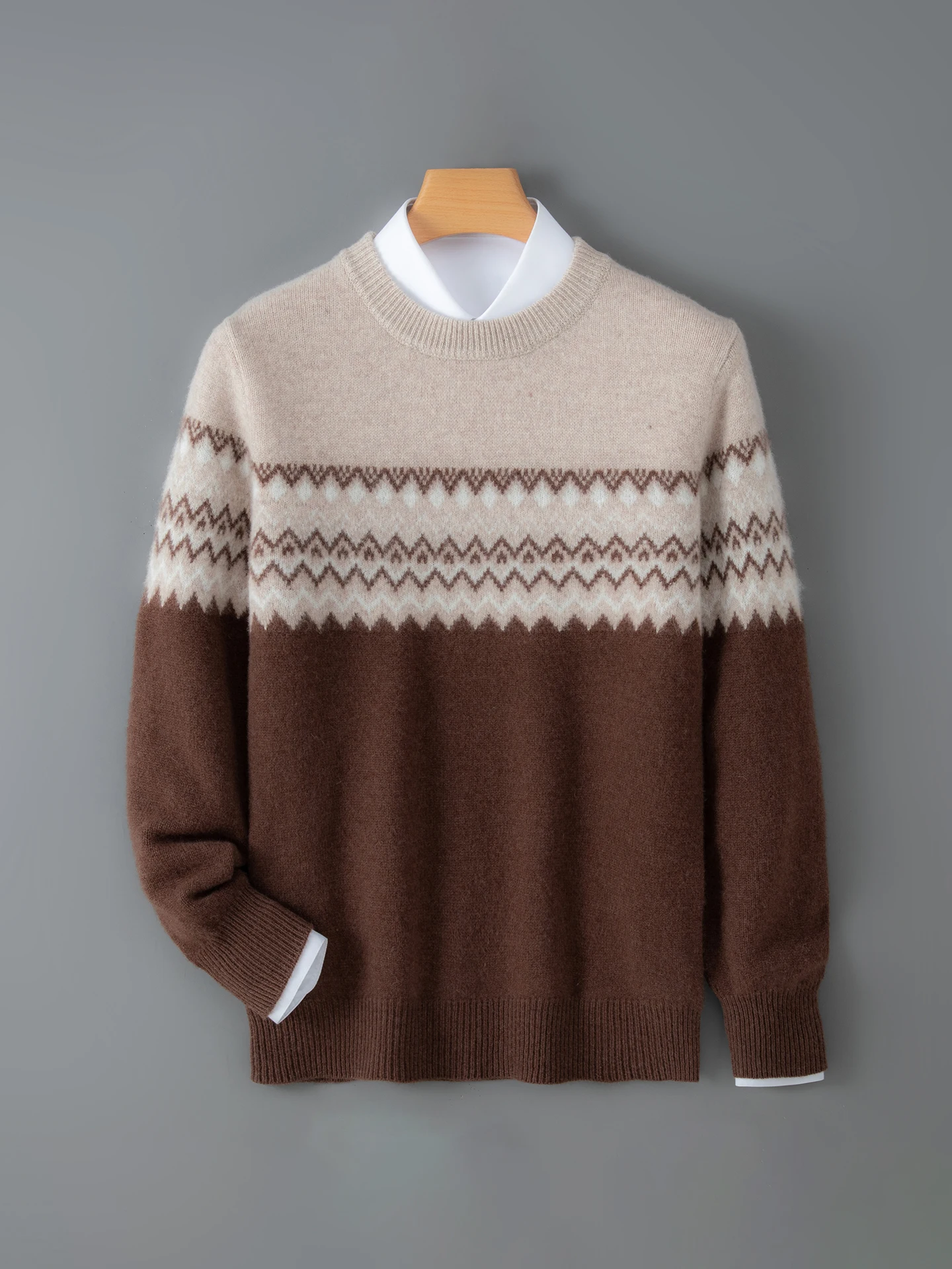 2026 New Men 100% Wool Sweater Vintage Fair Isle Pattern Pullover Autumn Winter Knitwear Man's Casual Long Sleeve Clothing Tops