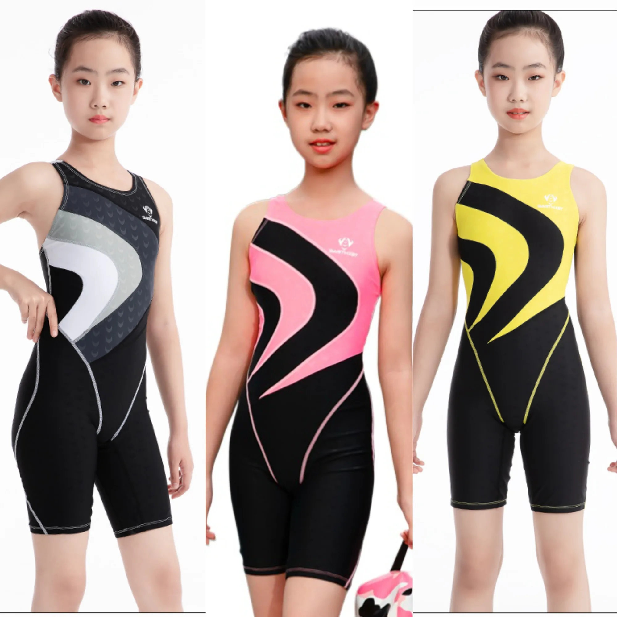 

Girls High-Performance Sharkskin Kneesuit Competition One-Piece Swimwear Quick-Dry Training Swimsuit for Professional Swimmer