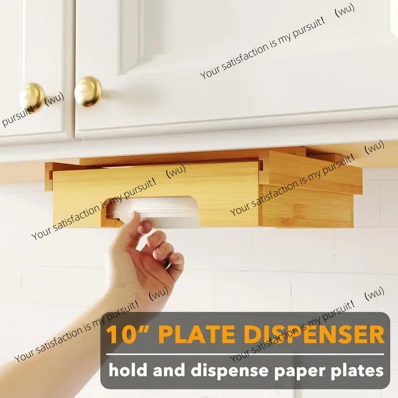 9-Inch Bamboo Kitchen Hanging Disposable Paper Plate Dispenser Cake Plate Storage Rack Solid Wood Cabinet Bracket