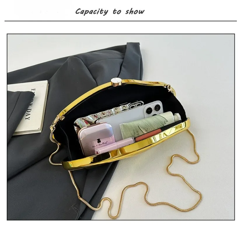 Gold Acrylic Evening Bag for Women Geometric Box Handbags Mini Clutch Bag Luxury Designer Shoulder Bag for Party/Wedding/Dating