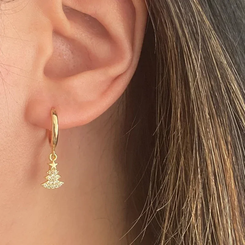Huitan Opulent Christmas Tree Drop Earrings for Women Noble Bright Christmas Accessories Exquisite Shiny Festival Party Jewelry
