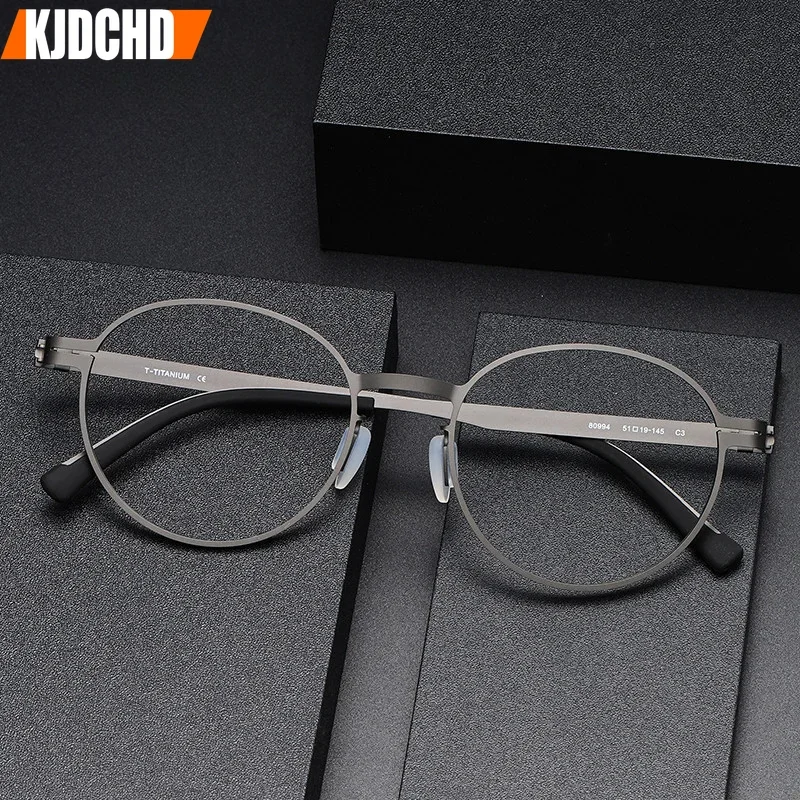 2024 New Pure Titanium Glasses Frame men Women Retro Round Prescription Eyeglasses Men Antiskid Optical male Screwless Eyewear