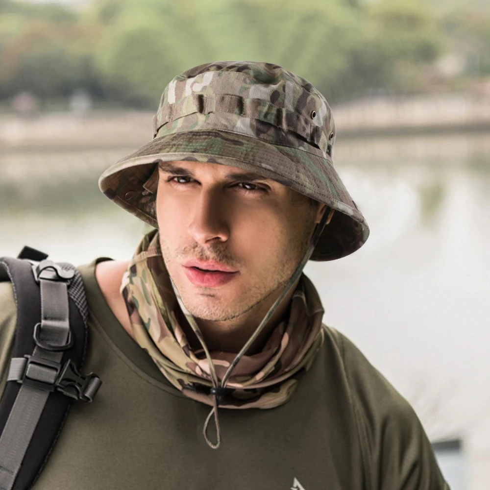 Camouflage Boonie Hat Men Tactical Panama Hunting Fishing Outdoor Windproof Bucket Hats Foldable Fisherman Nepalese Sun Caps Men