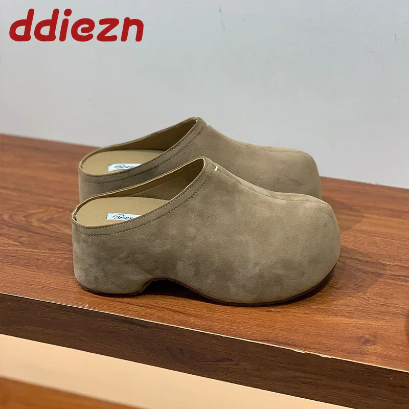 New In Fashion Thick Soled Women Slippers Mules Sandals Shoes Outdoor Female Slides Round Toe Ladies Heeled Slippers Shoes image 3
