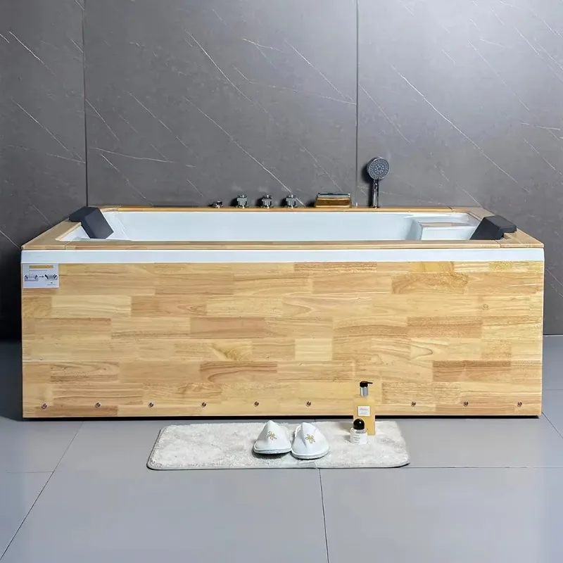 Icegalax 2 People Wooden Like Jacuzzier Corner Massage Spa Bathtub Home Use High-end Acrylic Whirlpool Bath Tub