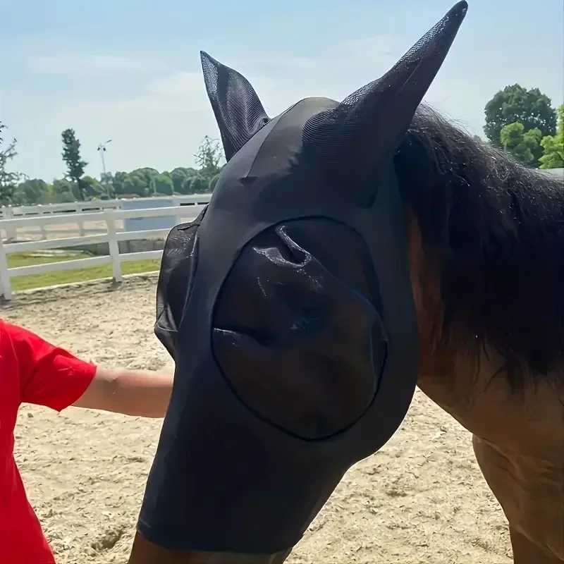 Horse Fly Mask with Ears and Nose Cover, Anti-UV Breathable Mesh Insect Protection, Adjustable Riding Fit