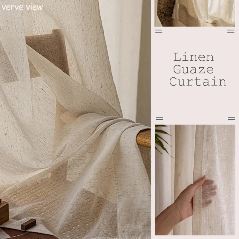 

Verve Linen Gauze Curtain White Tulle High Quality Thick Yarn Fabric Wood Style For Living Room Balcony Bedroom Decoration