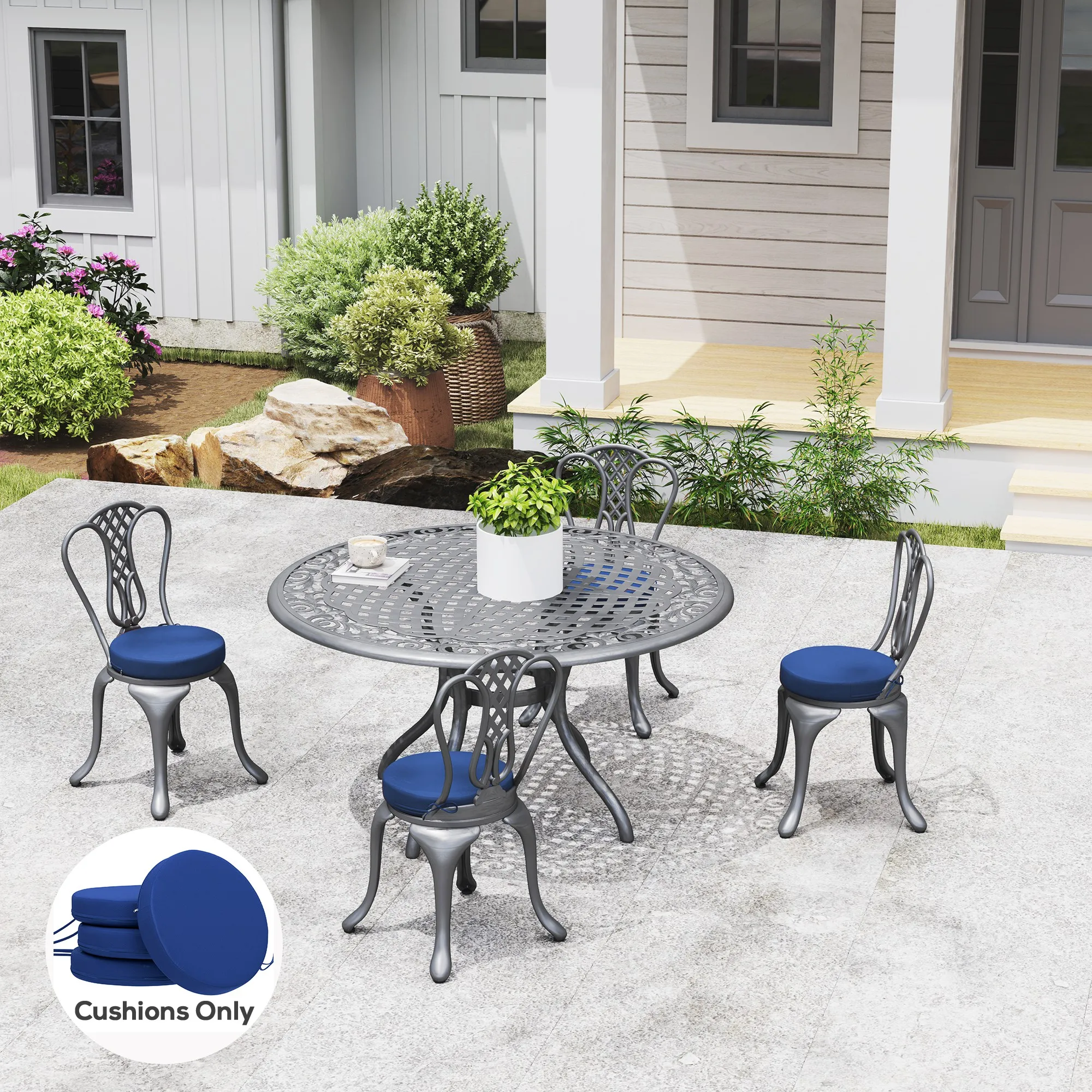 Outdoor Chair Cushions Set of 4, Round Seat Cushions for Dining Chairs Bistro Chairs with Machine Washable Cover, 15