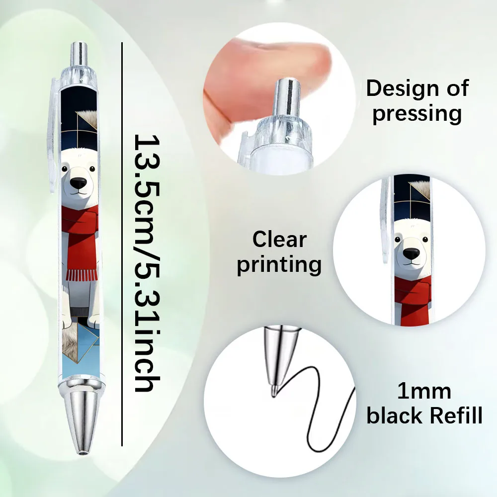 7 pieces / 14 pieces creative white bear pattern ballpoint pens, black ink writing roll paper ballpoint pens