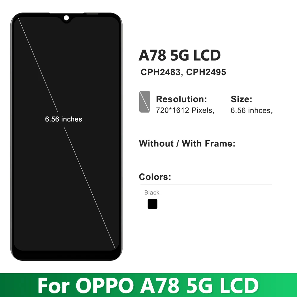 6.56\'\' For Oppo A78 5G Display, For A78 5G CPH2483 CPH2495 LCD Touch Screen Digitizer Assembly Replacement with Frame