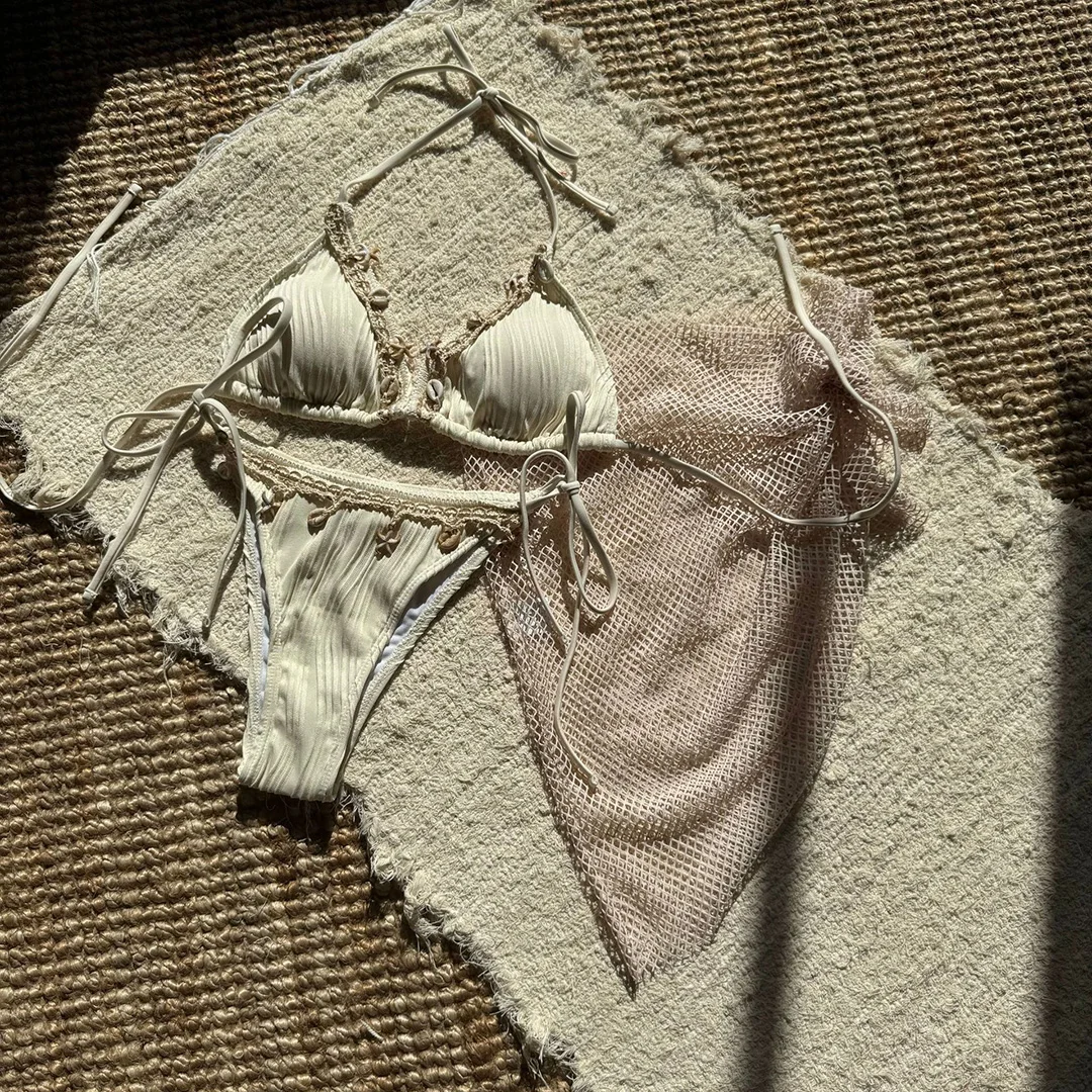 Neu mit Sarong-Oberteil, hoch geschnittenem Bikini, dreiteiligem Bikini-Set, Damen-Badeanzug, Badebekleidung, Badeanzug, Schwimmanzug V6215 – Detail 37