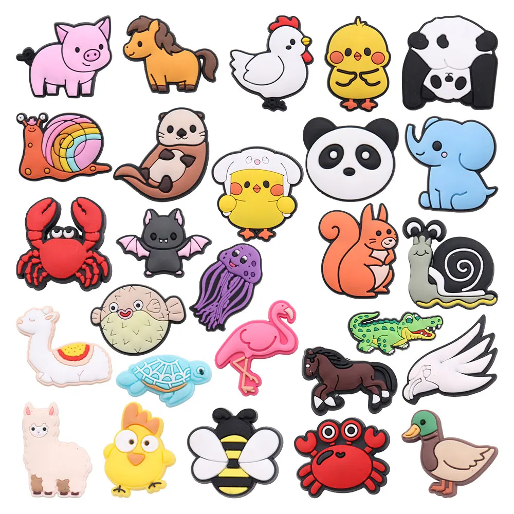 1pcs Pig Horse Chicken Panda Elephant Snail Crab Flame Bird Duck PVC Shoe Charms Wristbands Hole Shoes Decoration Accessories