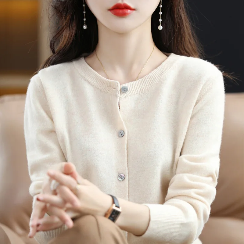レディースセーター 2024 新作 ニットカーディガン 早春 クルーネックセーター レディース 長袖 無地 オールマッチジャケット