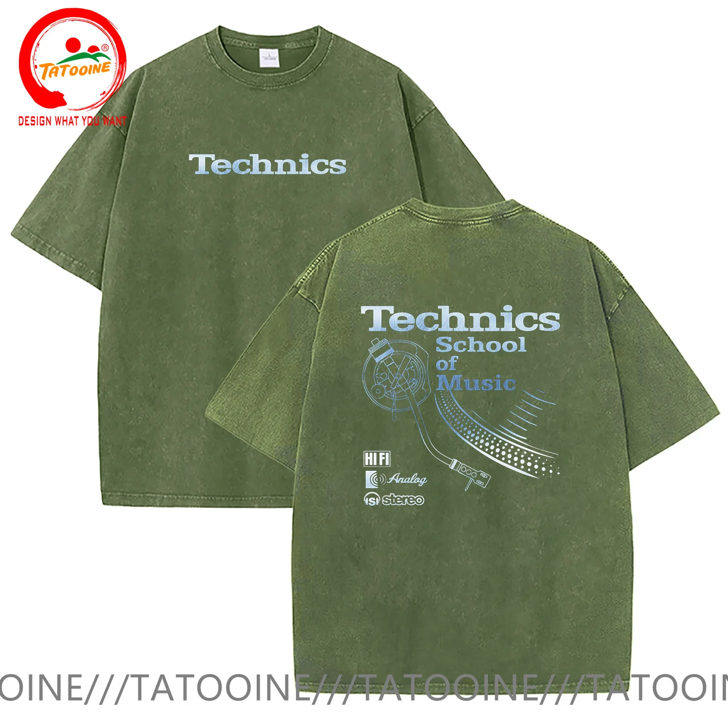 Vintage Washed Cotton T-Shirt Deejay Shirt Long Play Technics School of Music DJ Music T Shirt Women Men Cool Streetwear TShirt