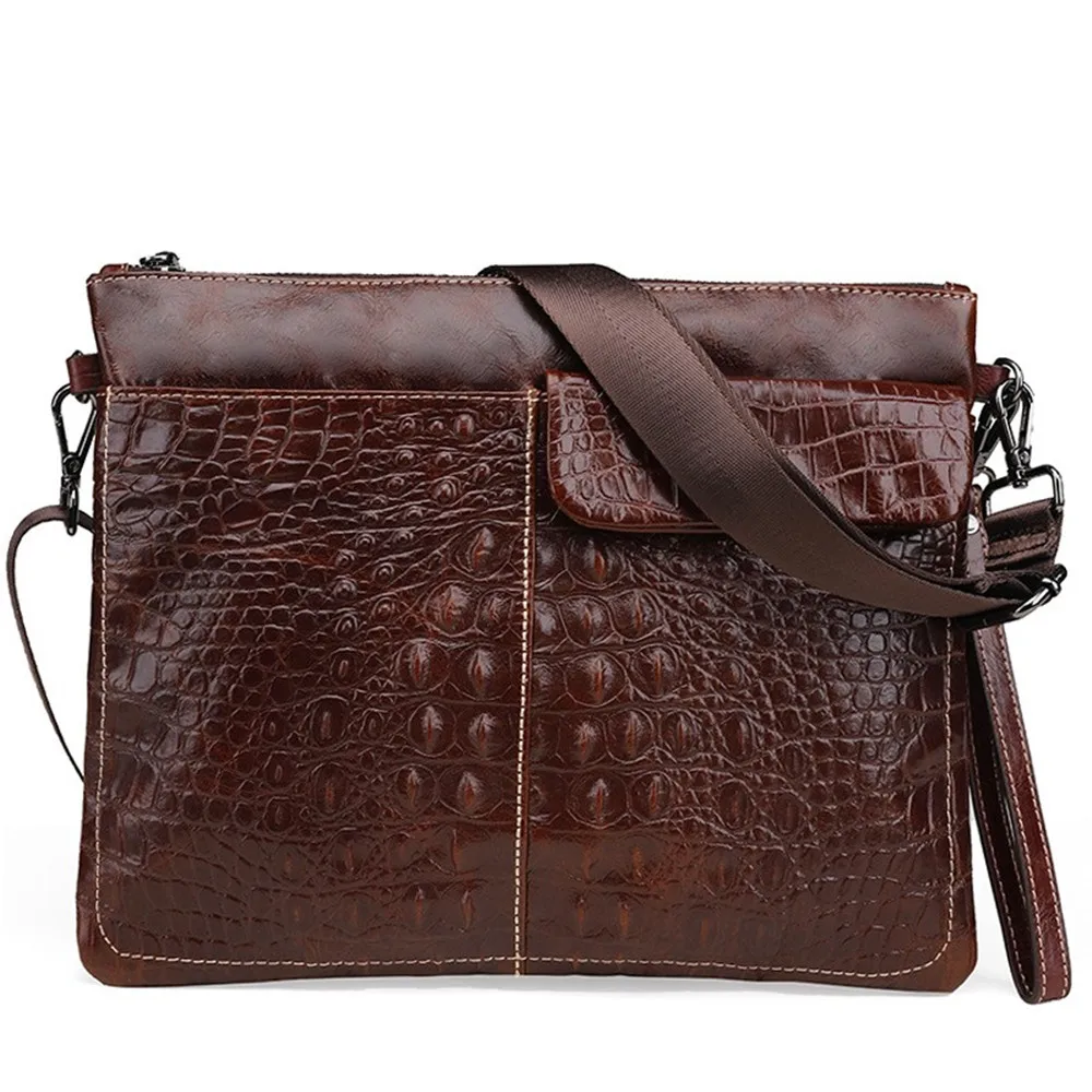 Crocodile Pattern Real Leather Document Handbag Business Bag Genuine Cowhide Shoulder Messenger Briefcase Tablet Computer Pack