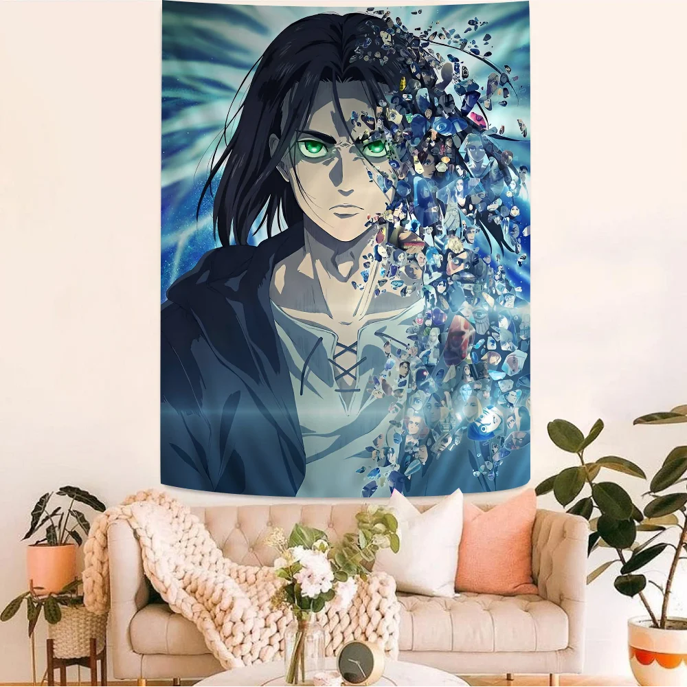 

A-Attack On TitanEren Yeager Cartoon Tapestry Art Science Fiction Room Home Decor Wall Hanging Sheets