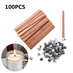 100PC świeca drewniana, z żelaznym stojakiem, rdzenie świec, przyjazna dla środowiska, DIY, akcesoria do rękodzieła, Soy Parffin Wax knot