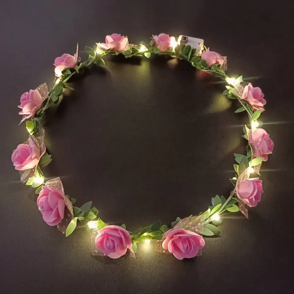 Glow Headband LED Light Hairband LED Headpiece Light Up Flowers Wreath Headdress Luminous Headbands Glow Party Hair Accessories