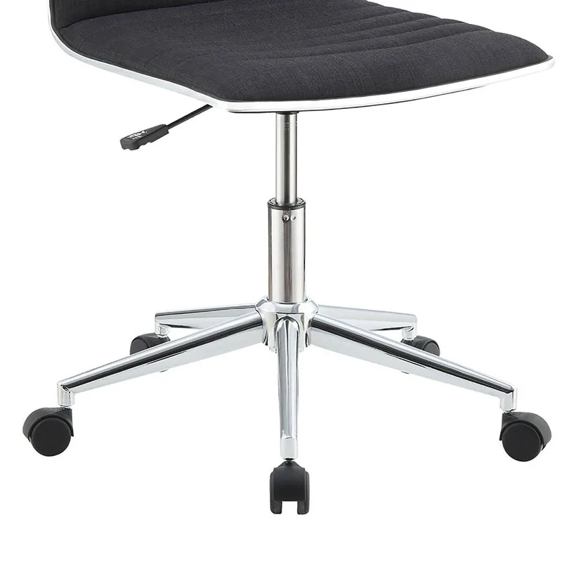 Black and Chrome Armless Office Chair with Casters On-Site