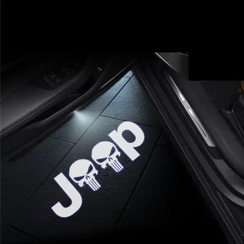 2PCS New Universal Door Welcome Lights LED Logo Projector For Jeep LOGO Ghost Shadow Welcome Lamp Auto Accessories Decor