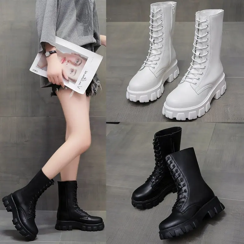 

Autumn Winter New Women Boots Motorcycle Platform Boots Woman PU Leather Plus Size Shoes Ladies Casual Fashion Boots Female