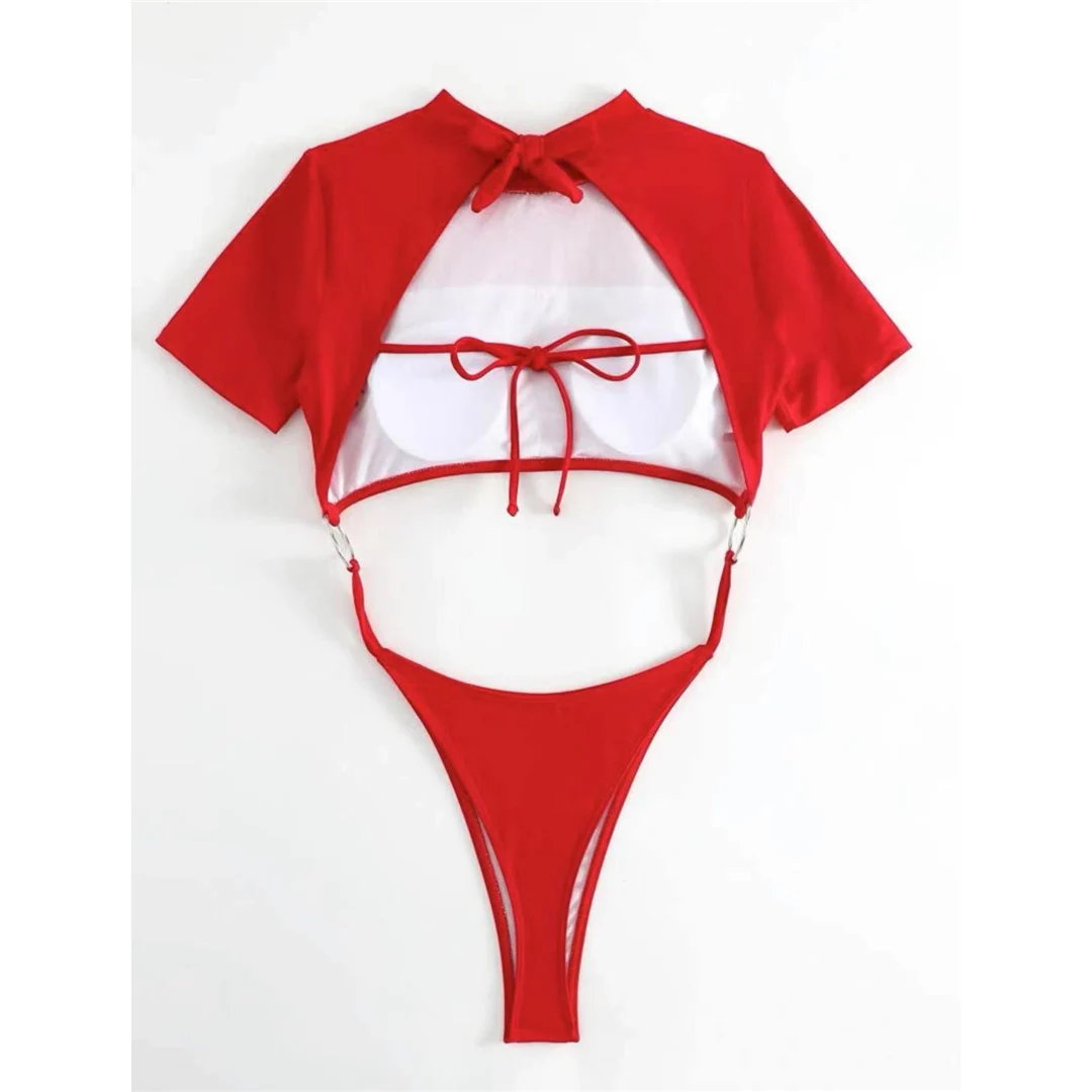 Sexy 9 Farben Mini Micro Thong Cut Damen Badeanzug Einteiliger Badeanzug Kurzarm Badebekleidung Badeanzug V5058 – Detail 18