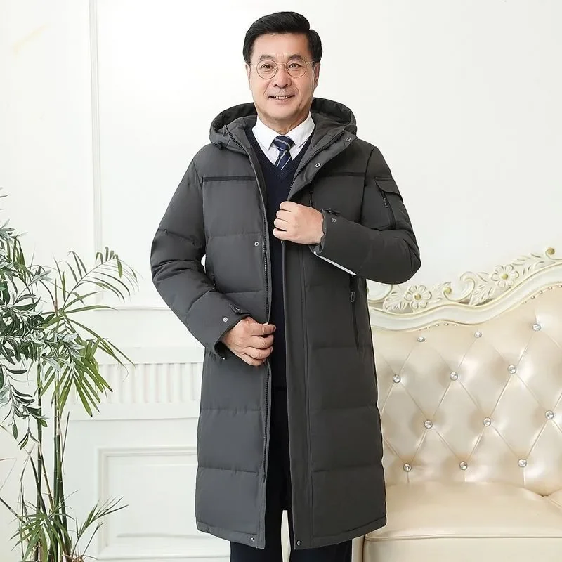 Parkas de longitud media por debajo de las rodillas, nueva chaqueta de plumón para hombre, abrigo de invierno grueso, prendas de vestir holgadas y cálidas, abrigo de ocio con capucha