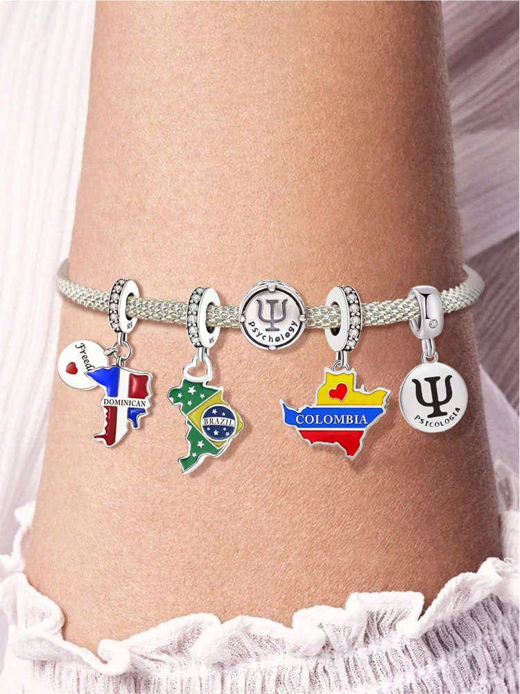 925 Sterling Silver Columbia Brazil Various Countries Charms Beads Fit Original Bracelets Bangles Fine Jewelry Gift