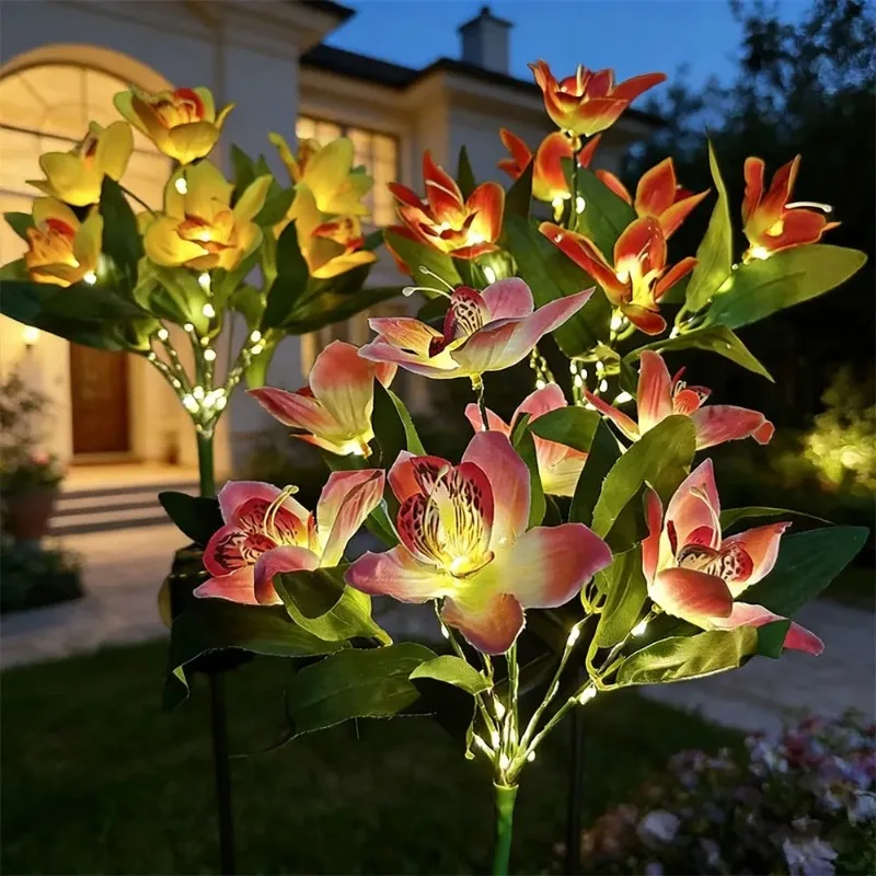 Solar Orchid Light LED Flowers Garden Lamp Home Decorative Light Landscape Orchid Rose Lawn Lamp Path Holiday Wedding Lights