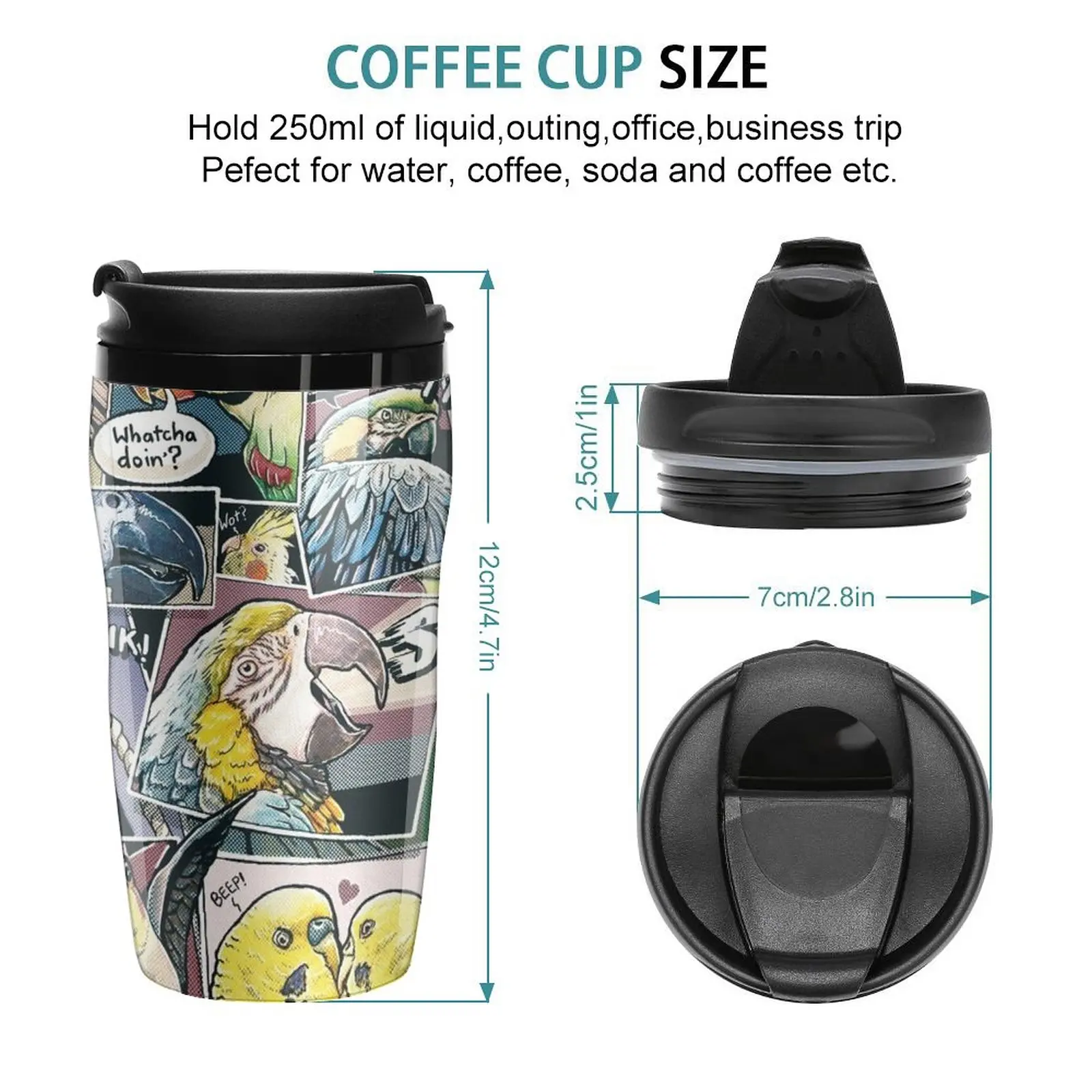 New Parrots Comic Style Travel Coffee Mug Insulated Cup For Coffee Coffee Goods