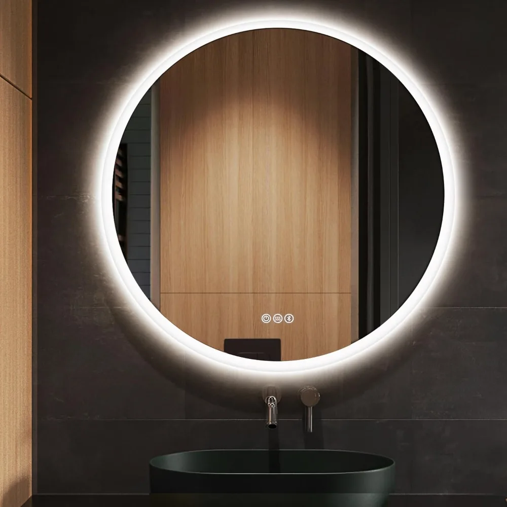 

S·BAGNO 24’’ Round Led Bathroom Mirror with Lights, Backlit and Front Lighted, Anti-Fog Wall-Mounted Vanity Mirror 3000K/4000K/6