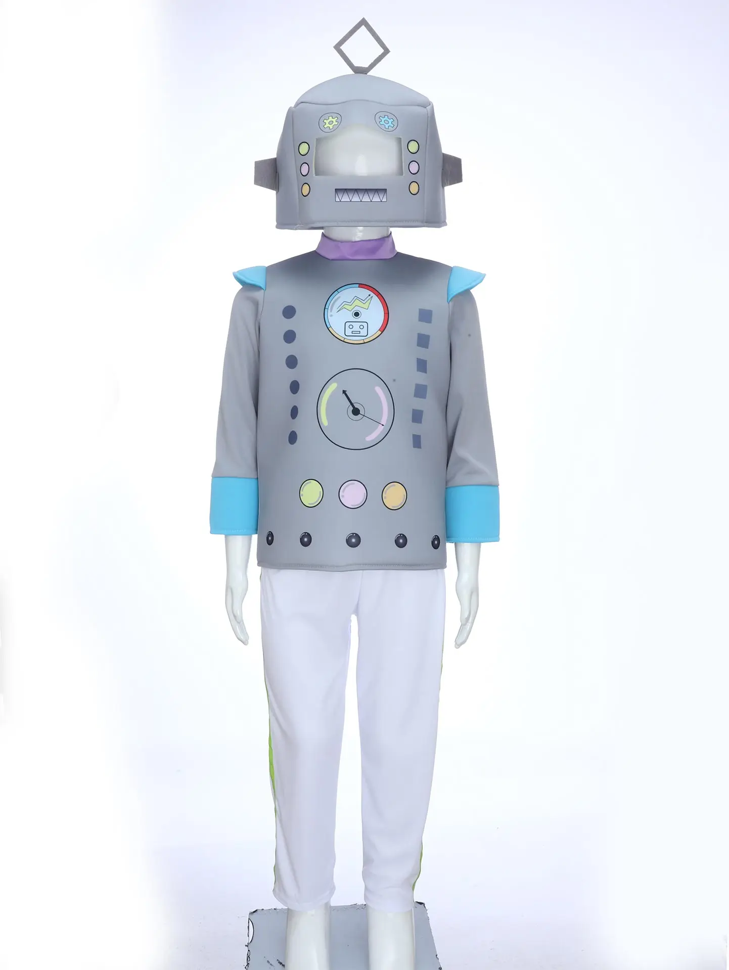 زي روبوت للأولاد والبنات، قميص مطبوع ملون بأكمام طويلة مع سروال، أغطية رأس لحفلات الهالوين كرنفال #4