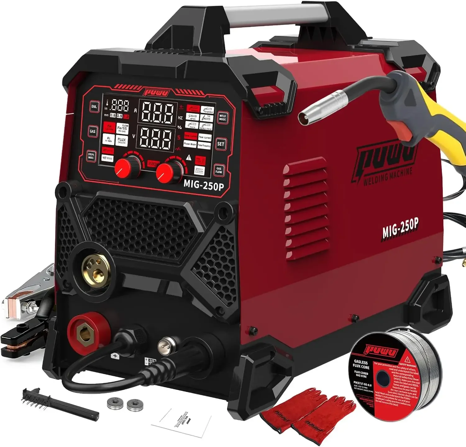 

Многофункциональный сварочный аппарат 6-в-1 на 250А, 220В: MIG (с газом и без газа, флюсовая проволока), Single Pulse, Dual Pulse, Lift TIG, MMA (ручная дуговая сварка), совместим с подачей проволоки (Spool Gun)