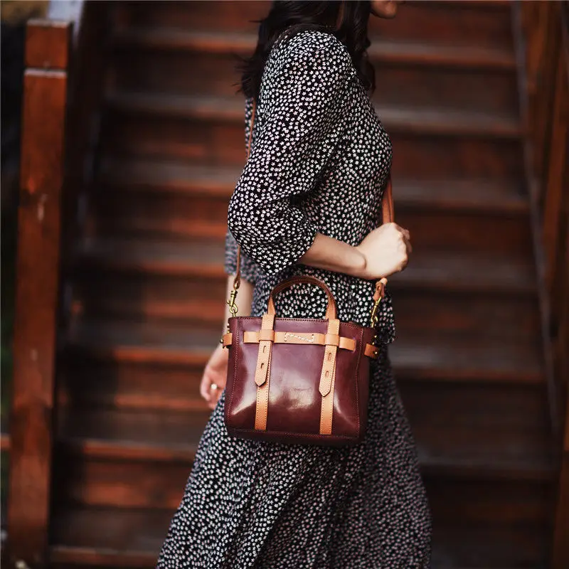 

Luxury Brand Vintage Vegetable Tanned Leather Handbag Literary Leather Cross Bag Women Bag Manual Commuting Fashion Tote Bag