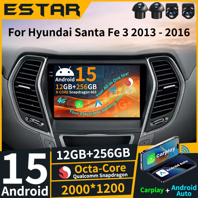

Wireless Carplay Android 15 Car Radio For Hyundai Santa Fe 3 Grand IX45 2012 - 2017 GPS RDS Video Player Stereo Head Unit QLED