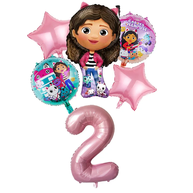 6pcs Gabby Dollhouse Pink Purple Number Balloon 1 2 3 4 5 st Girl Birthday Party Decoration Baby Shower Supplies Kids Toy Globos