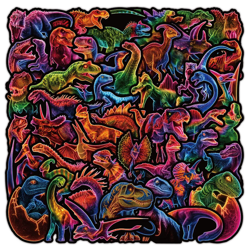 

51Pcs Neon Dinosaur Pattern Stickers Cool DIY Decor For Luggage Guitar Laptop LanLanStickersWorld Store