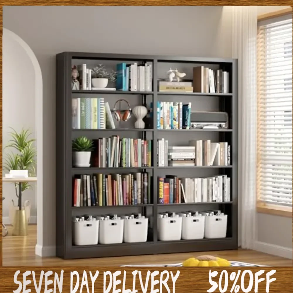 Library-5-Tier Bookshelf, Black Bookcase with Adjustable Storage Shelves, Freestanding Bookcases and Bookshelves-Black