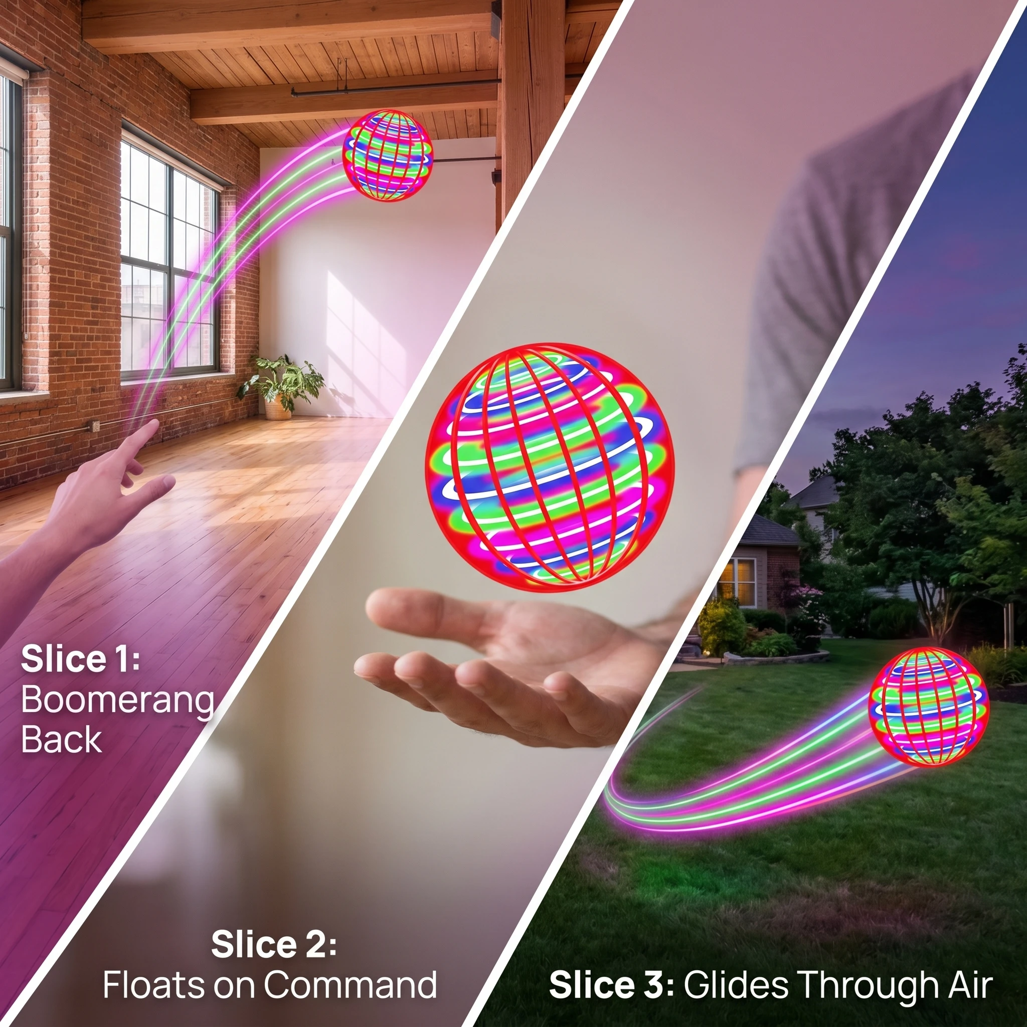 Hand Controlled Flying Ball for Children 360° Rotating Suspension Cosmic Globe with Color LED, Suitable for Indoor & Outdoor Toy