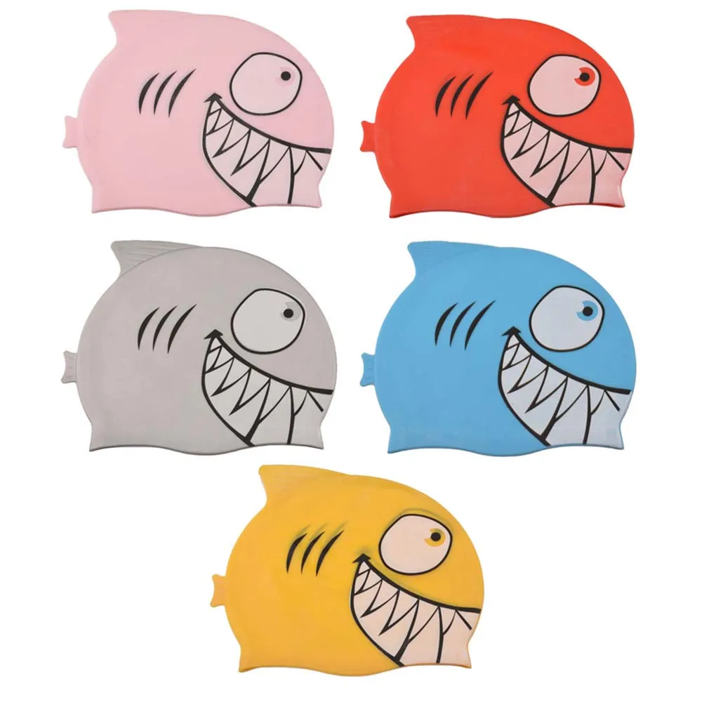 Sports Cartoon Swim Equipment Waterproof High Elastic Kids Turban Shark Swimming Caps Diving Hat Ear Protect Swim Pool Hat