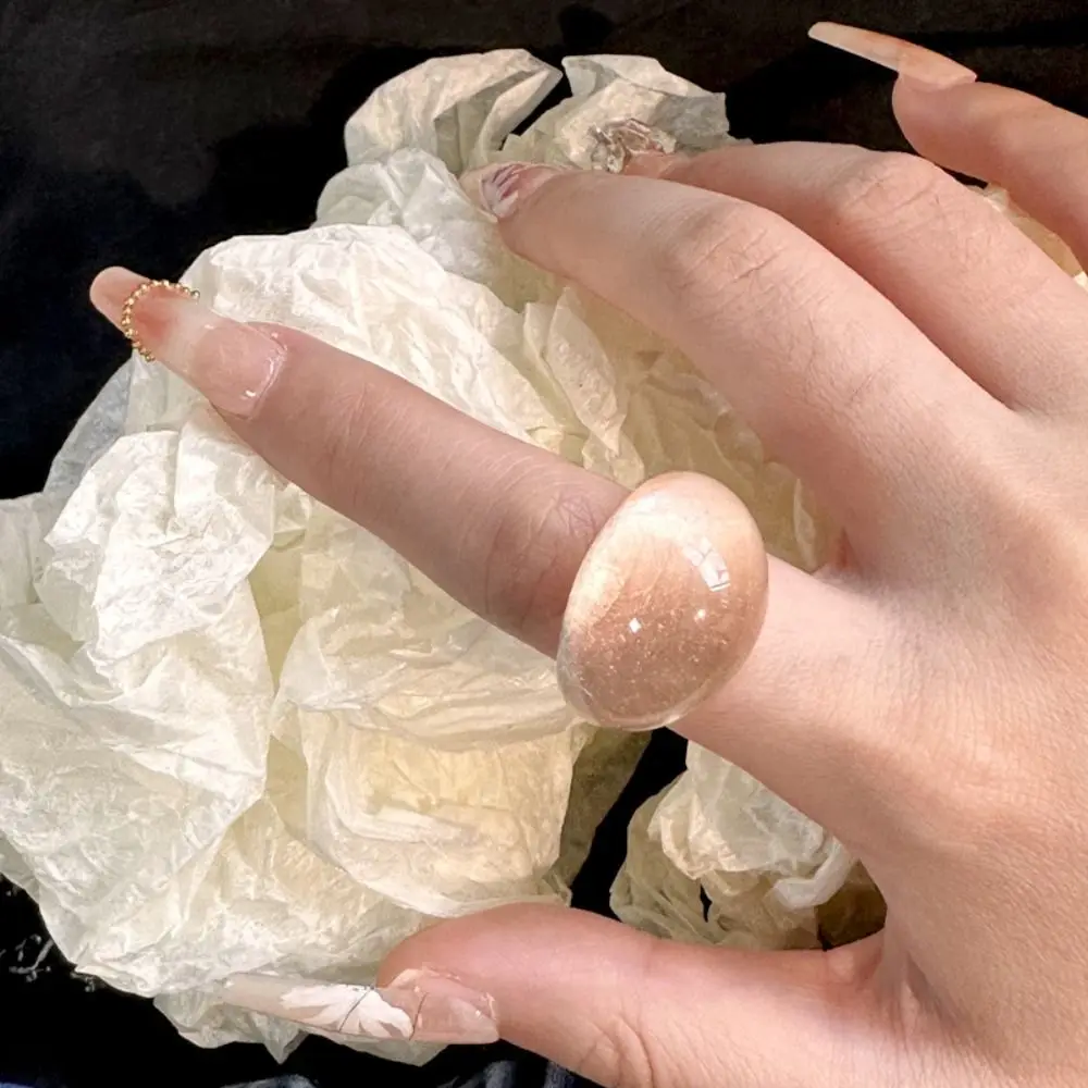 Creative Candy Color Transparent Resin Ring Charm Ins Style Acrylic Geometric Ring Oval Wide Trendy Irregular Ring Jewelry