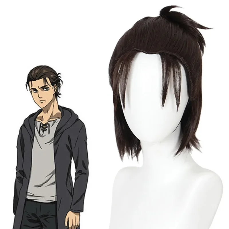 Anime peruca cosplay ataque gigantes homem cabelo curto marrom de alta temperatura seda masquerade palco desempenho simulado cabelo