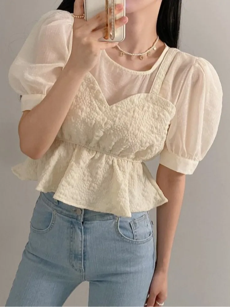 

Retro Chic Summer Women's irt with Lace Trim ort Sve round Ne Casual Versatile Sle for Various Ocns