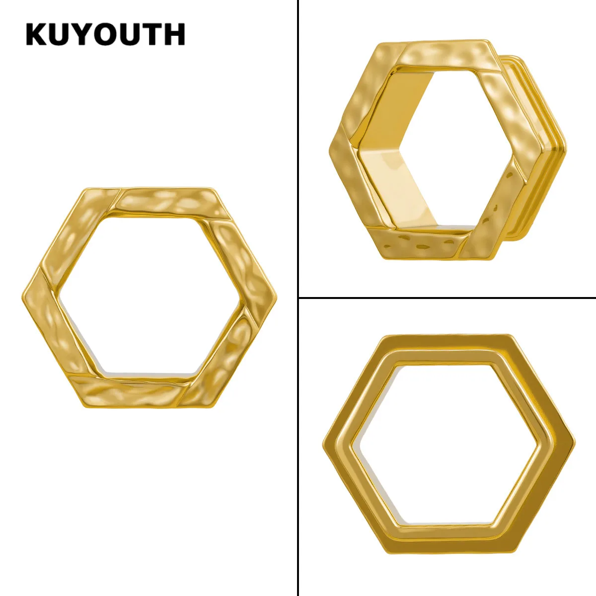 KUYOUTH Hexagon Ear Tunnel Trendy Gauge Stretcher Copper Durable Punk Body Piercing Expander Plug Jewelry