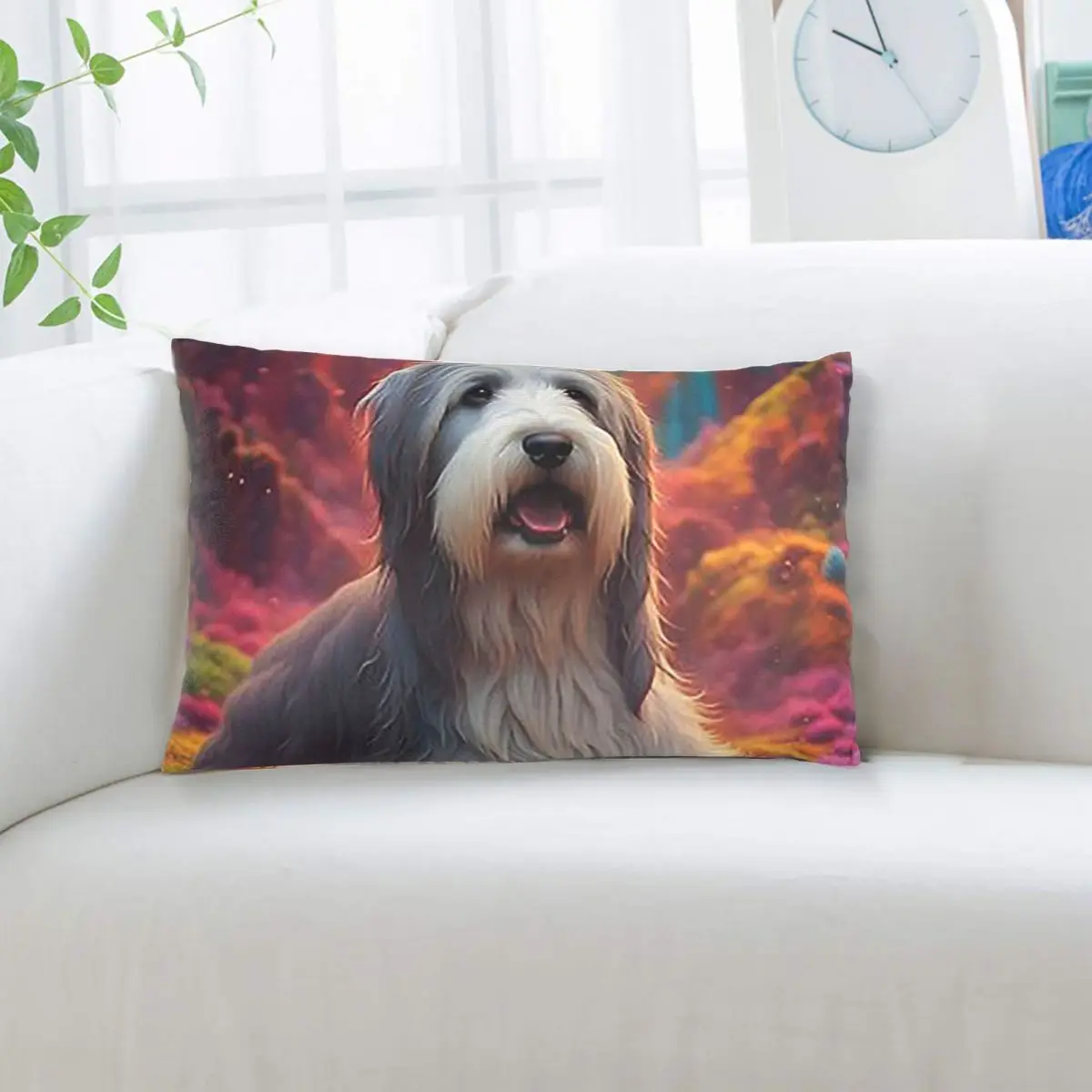 Bearded Collie Dog In Colorful Nature Rectangle Pillowcase Cushion Cover Decor Bedroom Bed Home Comfort Throw Pillow