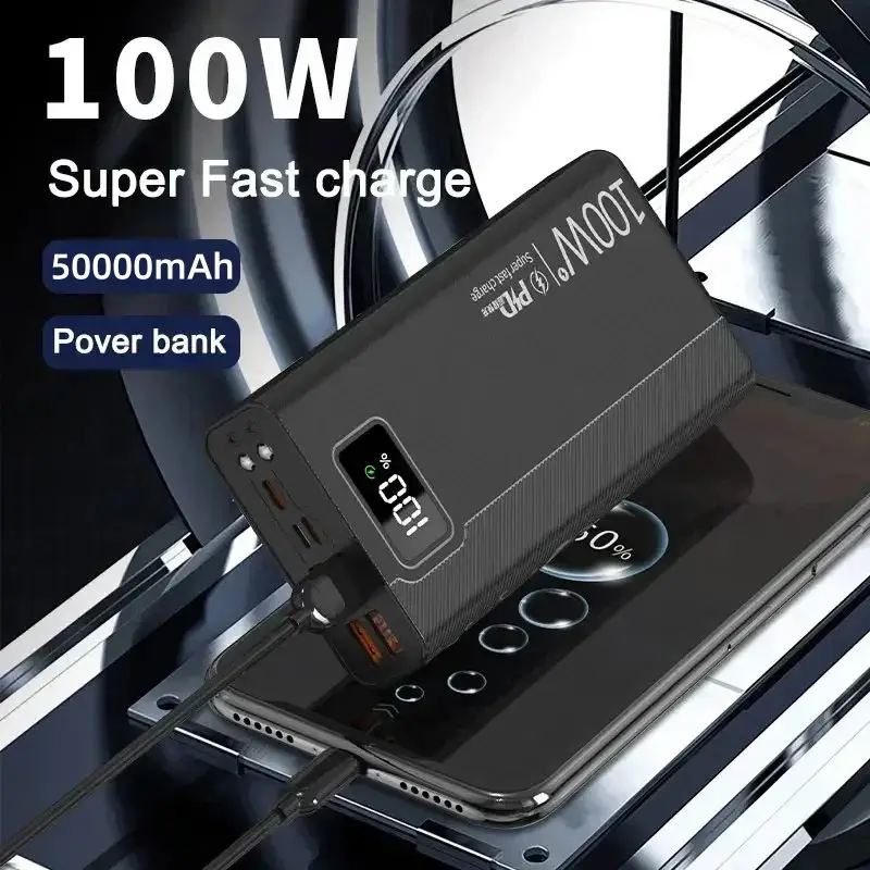 

100W Power Bank 50000mAh 4 USB Super Fast Charging Portable Powerbank for Huawei iPhone 14 Xiaomi External Battery Charger New