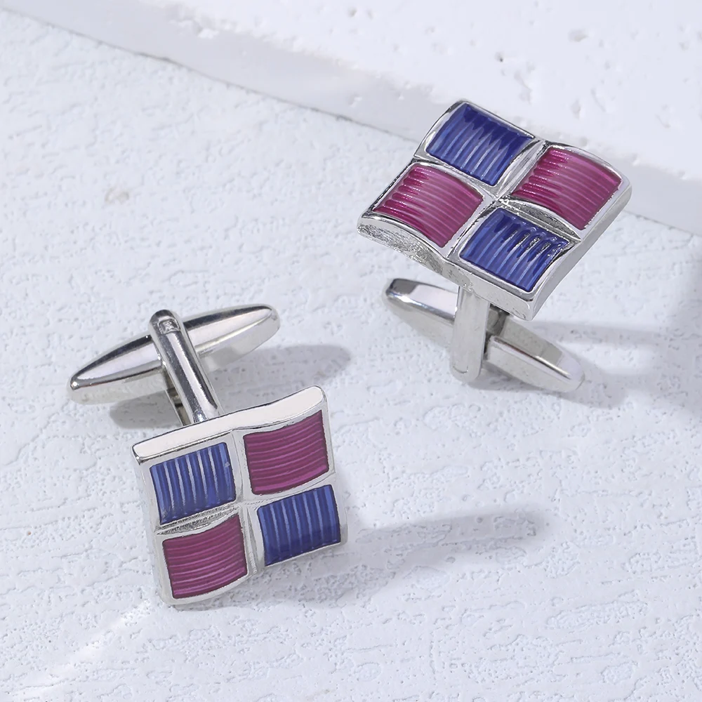 Persönlichkeit Lila Blau Farben Herren Plaid Quadratische Manschettenknöpfe Vatertagsgeschenk – Detail 5